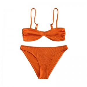 Oranžová rozcuchaná tkaninová vysuzaná ohlávka záda spona Split Swimsuit