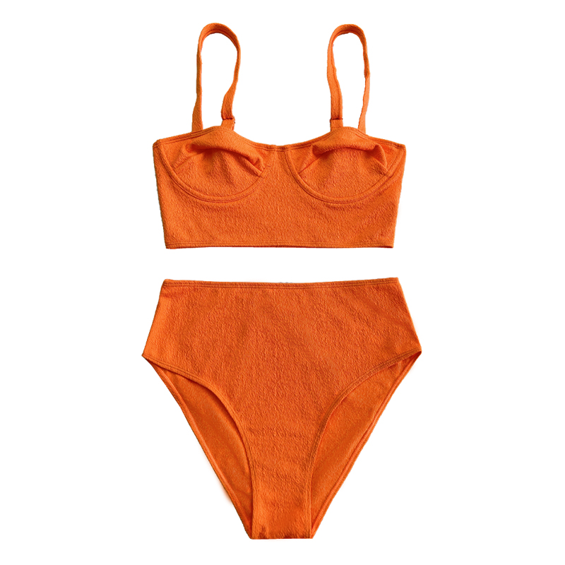 Oranžová rozcuchaná látka široká lemová poprsí linie Split Swimsuit