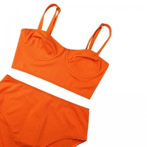 Oranžová rozcuchaná látka široká lemová poprsí linie Split Swimsuit