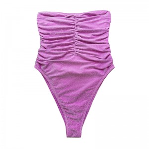 Fialové stříbrné bez ramínek bez ramínek bez ramínek plisované jednodílné plavky