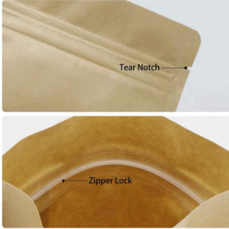 Postavte zip hnědý kraftový papír Opětovné uzavíratelné ziplock Tepelní těsnění potravinového skladování Doypack Balení sáčků s čistým oknem
