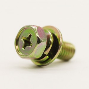 Šroub s křížovou drážkou a šestihrannou hlavou s prohlubní a pérovou podložkou