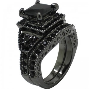 Hongde Black Onyx Princess Cut Anniversary Svatební prsten Diamond pro ženy pro muže