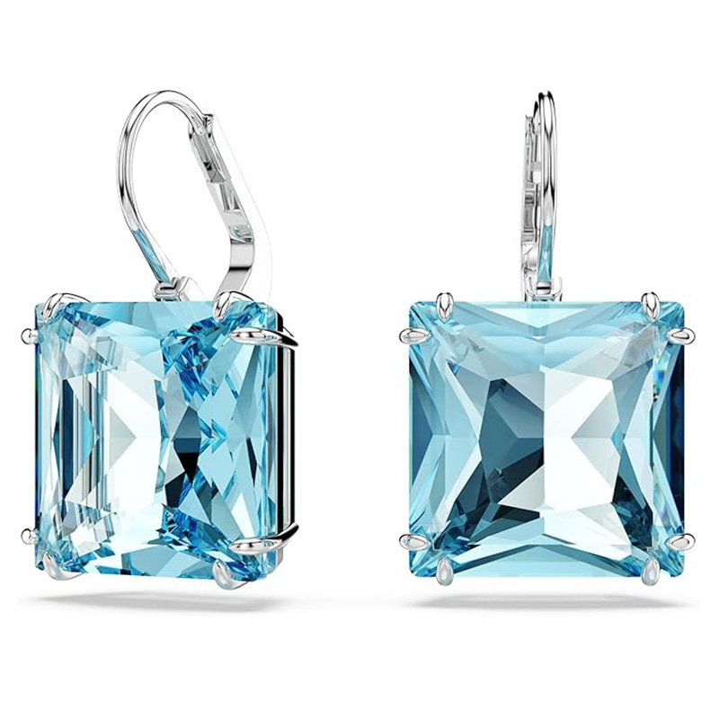 Náušnice Ocean Blue Crystal Square Náušnice Swarovski Millenia, Čtvercový broušený krystal, Modrá, Rhodiováno