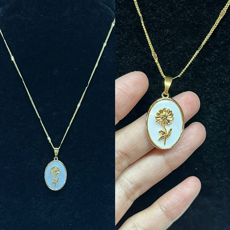 Zlato-Posunutý květinový přívěskovýnáhrdelník s matkou-z-PEARL INLAY pronadčasovou eleganci a každodenní luxus