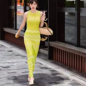 Letní pletený kulatý krk s dlouhým rukávem Intercolor Cardigan, V-Krkní rukávely dlouhé pletené pruhované šaty