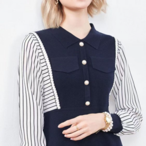 Brzy podzim malý reverzní límec pletený poloviční svetr