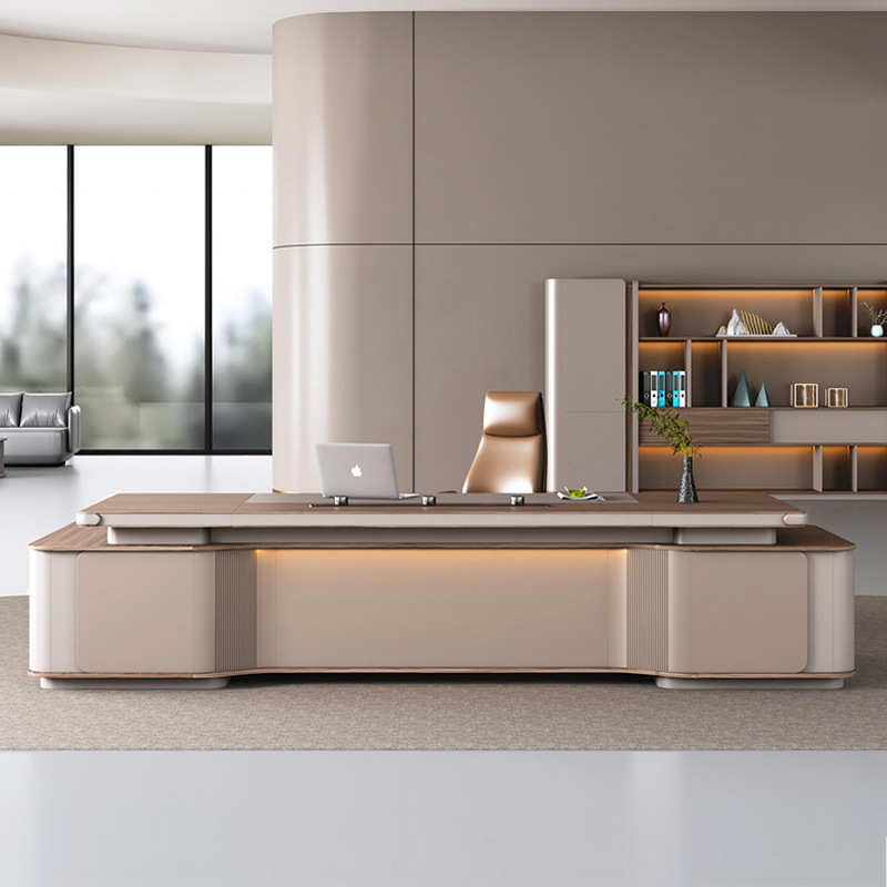 Model: DBT005 Modern Voice-Control Light Strip Boss Kombinovaný stůl a skříňka, Multifunkční zásuvka, Lehký luxusní a elegantní kancelářský stůl Boss.